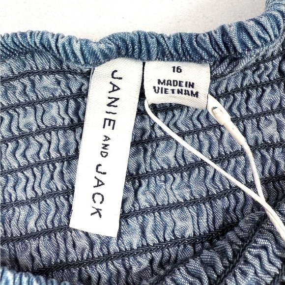 NWT JANIE AND JACK Carolina Blue Chambray Puff Sleeve Smocked Blouse Size 16 - Picture 8 of 9